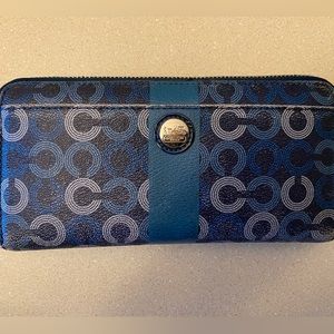 Coach Blue Logo Pebble Large Wrap around Wallet